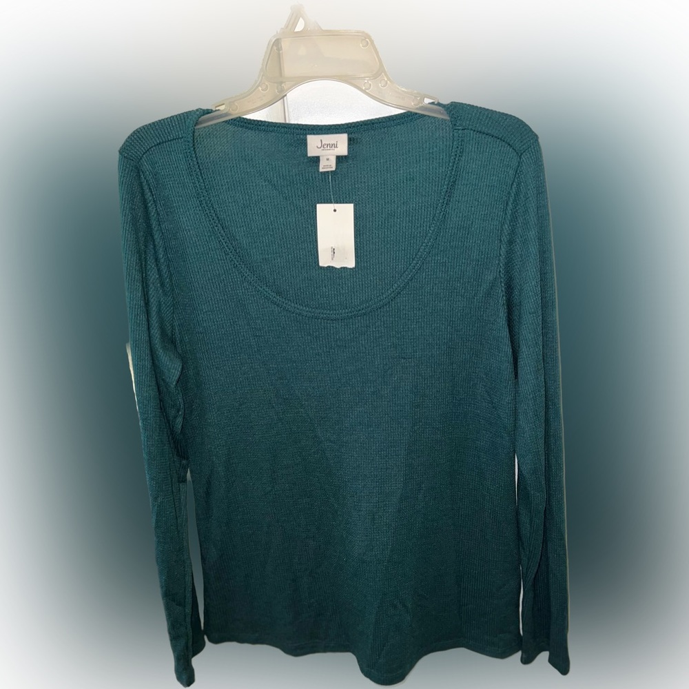 Jenni by Jennifer Moore Women’s Solid Long-Sleeve Pajama Top, June Bug, Medium